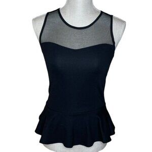 PURPLELINE Black Lace Mesh Peplum Top - Size Small